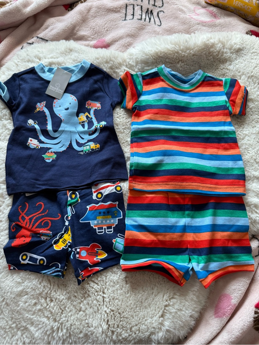 The Children's Place Boys Navy Octopus & Multicolor Stripe Pajama Sets NWT